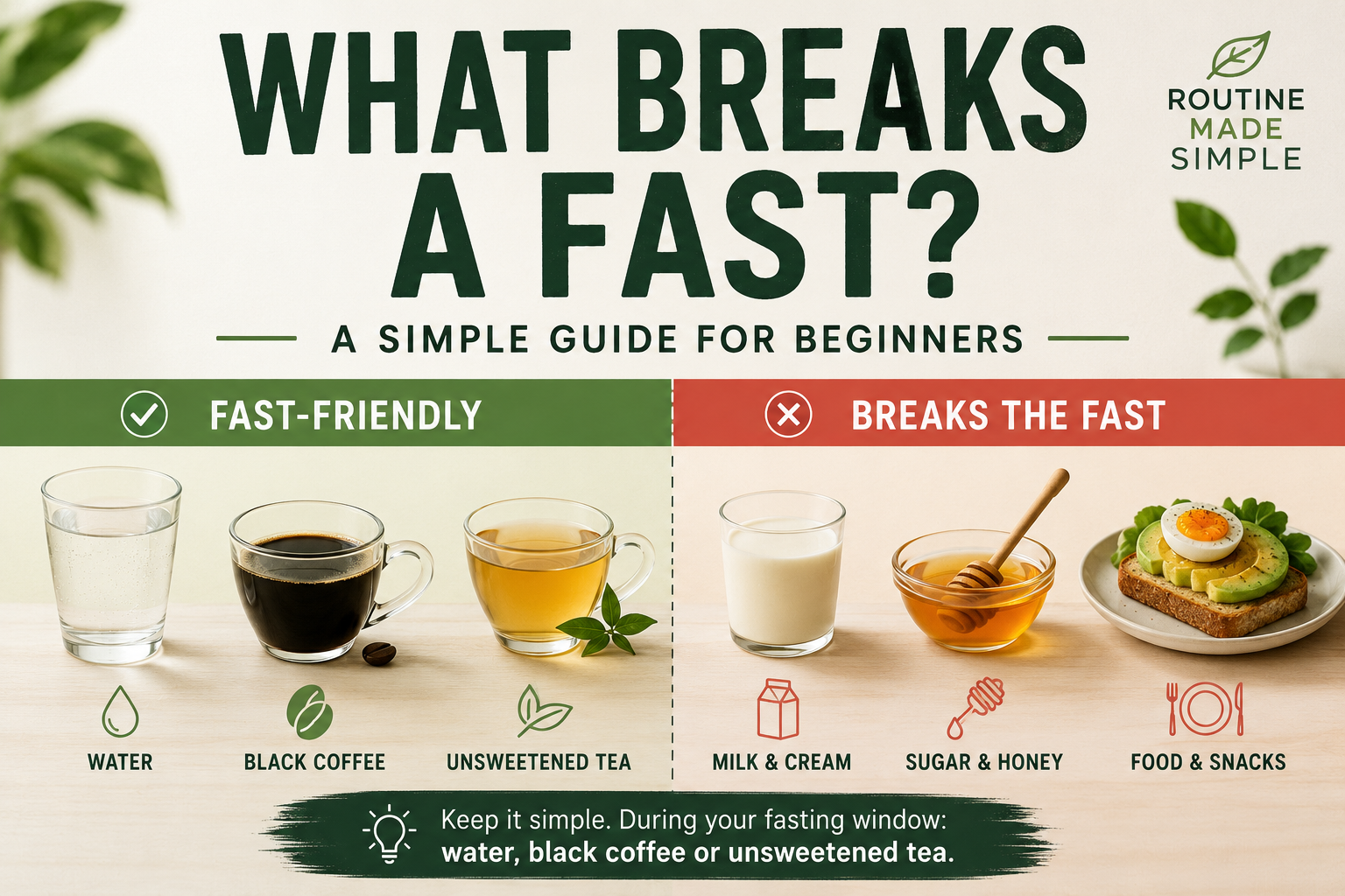 What breaks a fast - water, black coffee, tea, milk and food