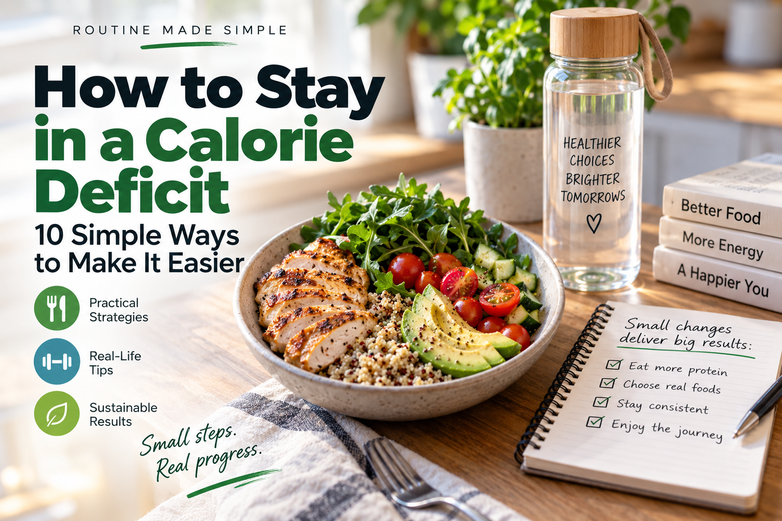 How to stay in a calorie deficit with healthy filling meals and simple sustainable habits